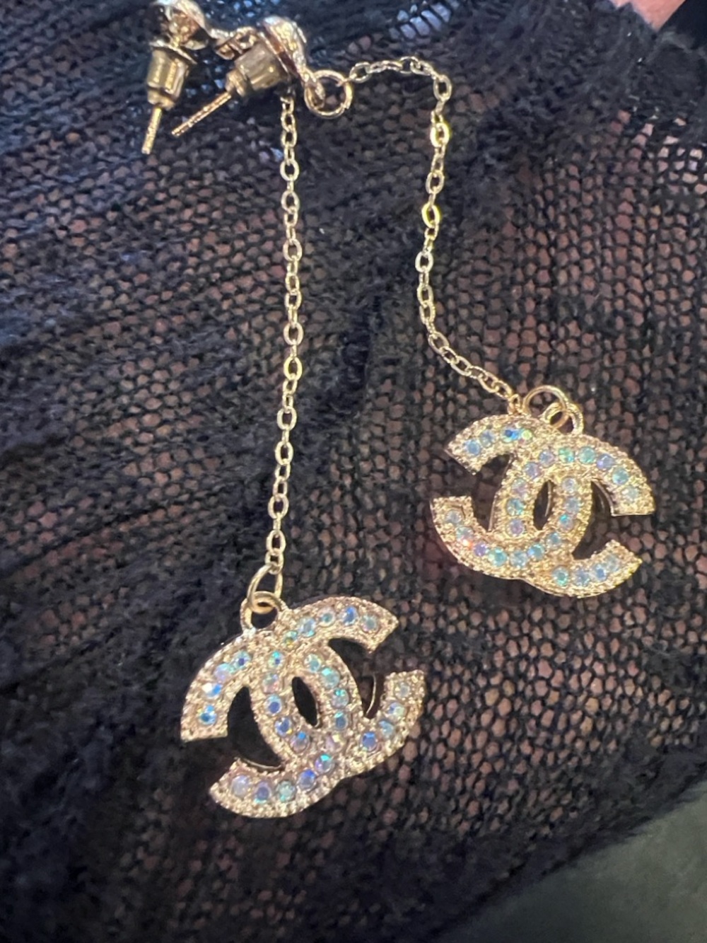 CHANEL Gold Double-C Drop Earrings with Multicolor Crystals - Picture 3 of 15